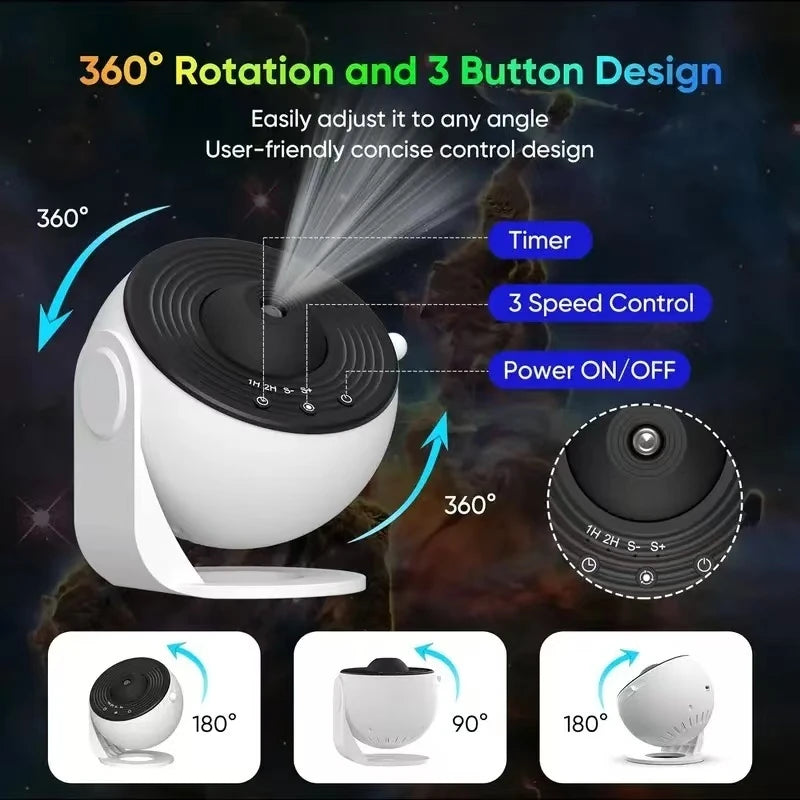 A Galaxy Star Projection Lamp That Rotates 360° to Create a Sky Effect
