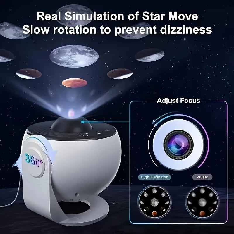 A Galaxy Star Projection Lamp That Rotates 360° to Create a Sky Effect